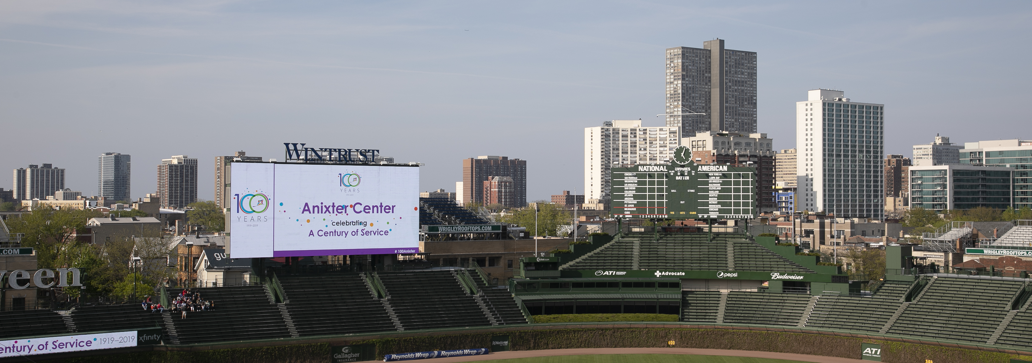 Anixter Center celebrating A Century of Service builboard at Wrigley Field